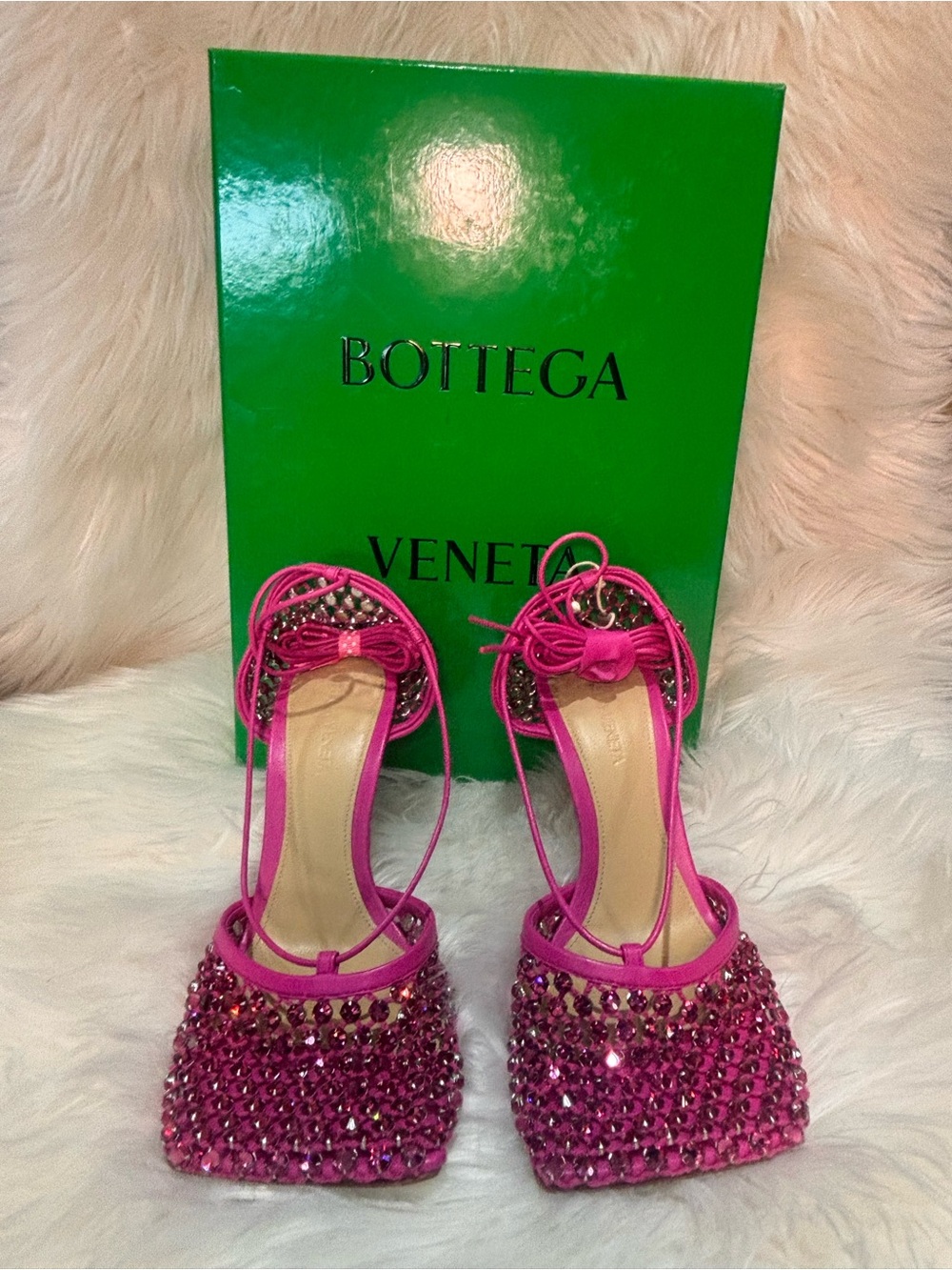 Bottega Veneta Hot Pink Crystal Embellished Strappy Heels